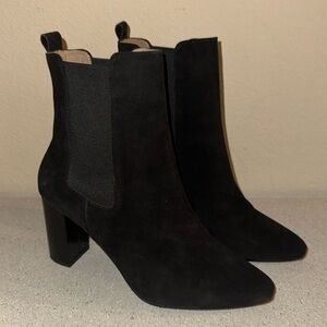 Antonio de Faria Black Suede Block Heel Pull on‎ Boots Size 8